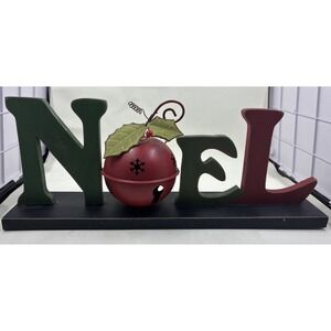 VTG NOEL handmade wood Christmas sign Primitive Hand Painted Bell Holly 12"
